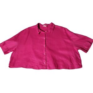 H&M Pink Linen Cropped Button Down Shirt Women's XL Short Sleeve
